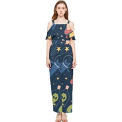 Seamless-pattern-with-funny-aliens-cat-galaxy Draped Sleeveless Chiffon Jumpsuit by Salman4z