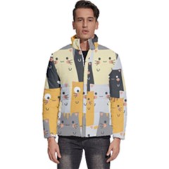 Seamless-pattern-cute-cat-cartoons Men s Puffer Bubble Jacket Coat by Salman4z