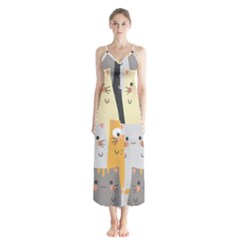 Seamless-pattern-cute-cat-cartoons Button Up Chiffon Maxi Dress by Salman4z