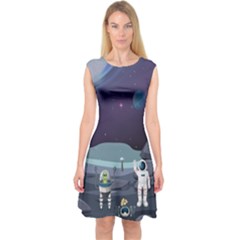 Alien-astronaut-scene Capsleeve Midi Dress by Salman4z