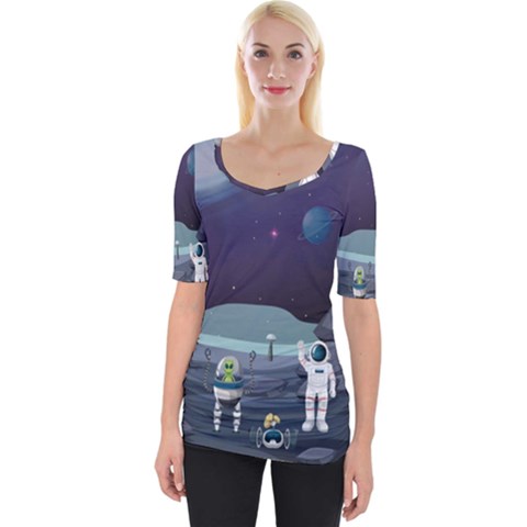 Alien-astronaut-scene Wide Neckline Tee by Salman4z