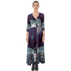 Alien-astronaut-scene Button Up Boho Maxi Dress by Salman4z