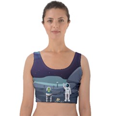 Alien-astronaut-scene Velvet Crop Top by Salman4z