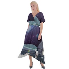 Alien-astronaut-scene Cross Front Sharkbite Hem Maxi Dress by Salman4z