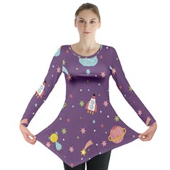 Space-travels-seamless-pattern-vector-cartoon Long Sleeve Tunic  by Salman4z