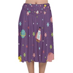 Space-travels-seamless-pattern-vector-cartoon Velvet Flared Midi Skirt by Salman4z