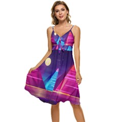 Egyptian-pyramids-night-landscape-cartoon Sleeveless Tie Front Chiffon Dress by Salman4z