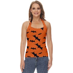 Halloween-card-with-bats-flying-pattern Basic Halter Top by Salman4z