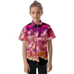 Astronaut-spacesuit-standing-surfboard-surfing-milky-way-stars Kids  Short Sleeve Shirt by Salman4z