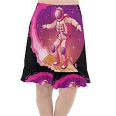 Astronaut-spacesuit-standing-surfboard-surfing-milky-way-stars Fishtail Chiffon Skirt by Salman4z