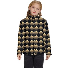 Golden Chess Board Background Kids  Puffer Bubble Jacket Coat by pakminggu