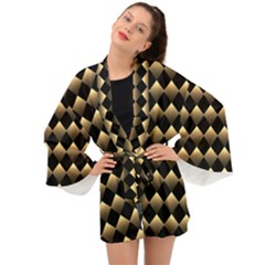 Golden Chess Board Background Long Sleeve Kimono by pakminggu