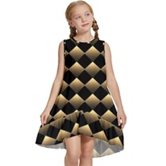 Golden Chess Board Background Kids  Frill Swing Dress by pakminggu