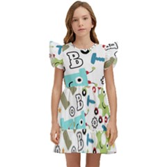 Seamless-pattern-vector-with-funny-robots-cartoon Kids  Winged Sleeve Dress by Salman4z