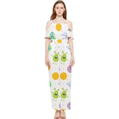 Seamless-pattern-cartoon-space-planets-isolated-white-background Draped Sleeveless Chiffon Jumpsuit by Salman4z