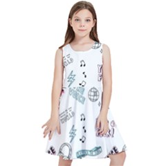 Music-themed-doodle-seamless-background Kids  Skater Dress by Salman4z