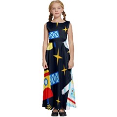 Space Seamless Pattern Kids  Satin Sleeveless Maxi Dress by Salman4z