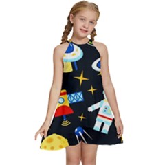 Space Seamless Pattern Kids  Halter Collar Waist Tie Chiffon Dress by Salman4z