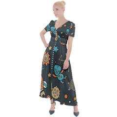 Space-seamless-pattern Button Up Short Sleeve Maxi Dress by Salman4z