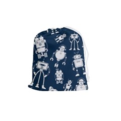 White-robot-blue-seamless-pattern Drawstring Pouch (medium) by Salman4z