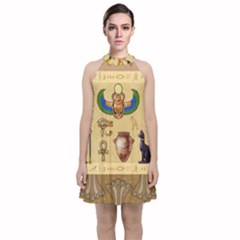 Egypt-horizontal-illustration Velvet Halter Neckline Dress  by Salman4z