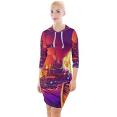 Far-future-human-colonization Quarter Sleeve Hood Bodycon Dress by Salman4z