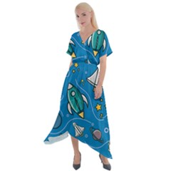 About-space-seamless-pattern Cross Front Sharkbite Hem Maxi Dress by Salman4z