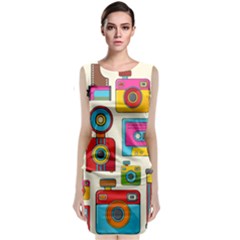 Retro-cameras-audio-cassettes-hand-drawn-pop-art-style-seamless-pattern Classic Sleeveless Midi Dress by Salman4z