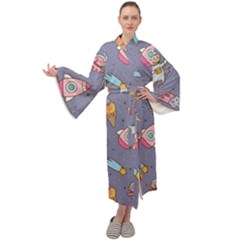 Outer-space-seamless-background Maxi Velvet Kimono by Salman4z