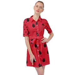 Seamless-watermelon-surface-texture Belted Shirt Dress by Salman4z