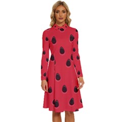 Seamless-watermelon-surface-texture Long Sleeve Shirt Collar A-line Dress by Salman4z