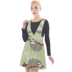 Sloths-pattern-design Plunge Pinafore Velour Dress by Salman4z