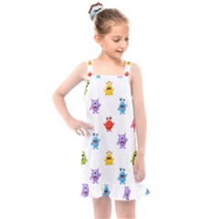 Seamless-pattern-cute-funny-monster-cartoon-isolated-white-background Kids  Overall Dress by Salman4z