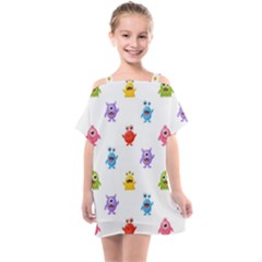 Seamless-pattern-cute-funny-monster-cartoon-isolated-white-background Kids  One Piece Chiffon Dress by Salman4z