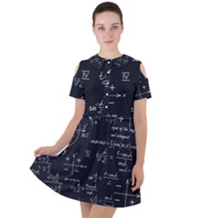 Mathematical-seamless-pattern-with-geometric-shapes-formulas Short Sleeve Shoulder Cut Out Dress  by Salman4z