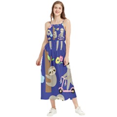 Hand-drawn-cute-sloth-pattern-background Boho Sleeveless Summer Dress by Salman4z