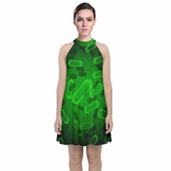 Green-rod-shaped-bacteria Velvet Halter Neckline Dress  by Salman4z