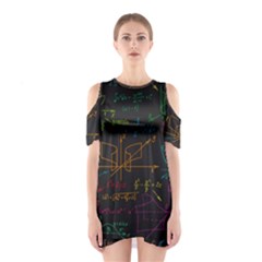 Mathematical-colorful-formulas-drawn-by-hand-black-chalkboard Shoulder Cutout One Piece Dress by Salman4z