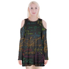 Mathematical-colorful-formulas-drawn-by-hand-black-chalkboard Velvet Long Sleeve Shoulder Cutout Dress by Salman4z