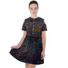 Mathematical-colorful-formulas-drawn-by-hand-black-chalkboard Short Sleeve Shoulder Cut Out Dress  by Salman4z