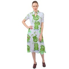 Cute-green-frogs-seamless-pattern Keyhole Neckline Chiffon Dress by Salman4z