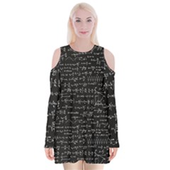 Math-equations-formulas-pattern Velvet Long Sleeve Shoulder Cutout Dress by Salman4z