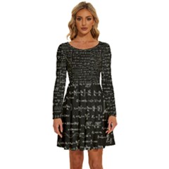 Math-equations-formulas-pattern Long Sleeve Wide Neck Velvet Dress by Salman4z