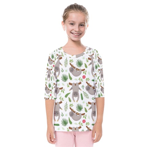 Seamless-pattern-with-cute-sloths Kids  Quarter Sleeve Raglan Tee by Salman4z