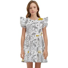 Doodle-seamless-pattern-with-autumn-elements Kids  Winged Sleeve Dress by Salman4z