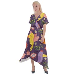 Exotic-seamless-pattern-with-parrots-fruits Cross Front Sharkbite Hem Maxi Dress by Salman4z