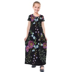 Embroidery-trend-floral-pattern-small-branches-herb-rose Kids  Short Sleeve Maxi Dress by Salman4z