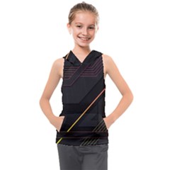 Gradient-geometric-shapes-dark-background Kids  Sleeveless Hoodie by Salman4z