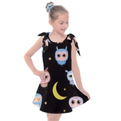 Cute-owl-doodles-with-moon-star-seamless-pattern Kids  Tie Up Tunic Dress by Salman4z