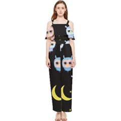 Cute-owl-doodles-with-moon-star-seamless-pattern Draped Sleeveless Chiffon Jumpsuit by Salman4z